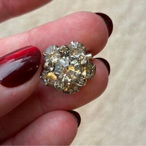 Vintage Silver Crystal Flower Brooch
